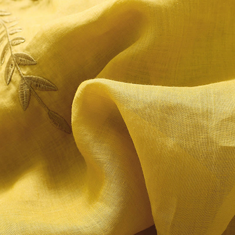 Maglietta da donna in cotone e lino con maniche a mezza manica, motivo Buddha Stones ricamate - image 7