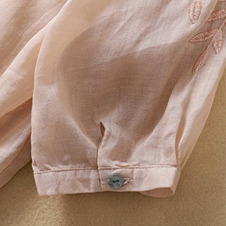 Maglietta da donna in cotone e lino con maniche a mezza manica, motivo Buddha Stones ricamate - image 16