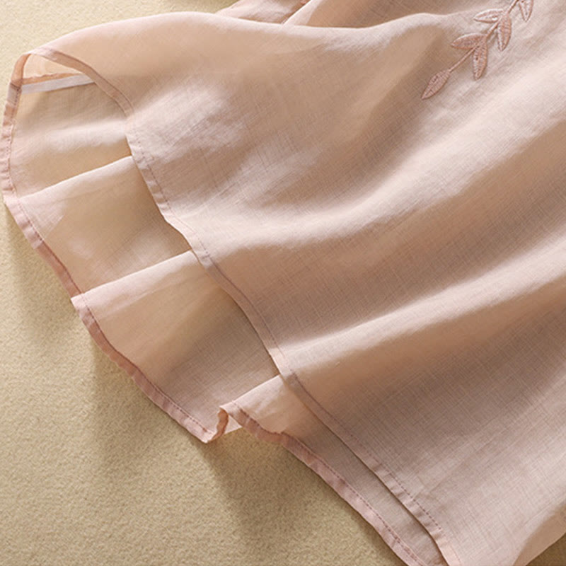 Maglietta da donna in cotone e lino con maniche a mezza manica, motivo Buddha Stones ricamate - image 19