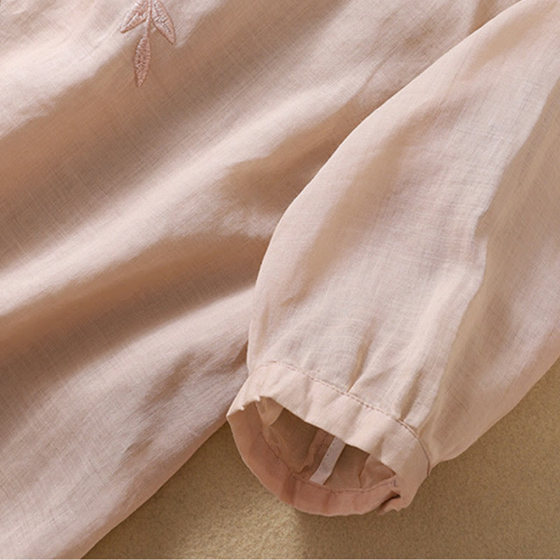 Maglietta da donna in cotone e lino con maniche a mezza manica, motivo Buddha Stones ricamate - image 18