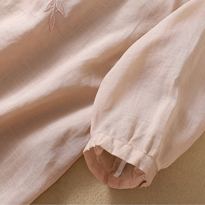 Maglietta da donna in cotone e lino con maniche a mezza manica, motivo Buddha Stones ricamate - image 18