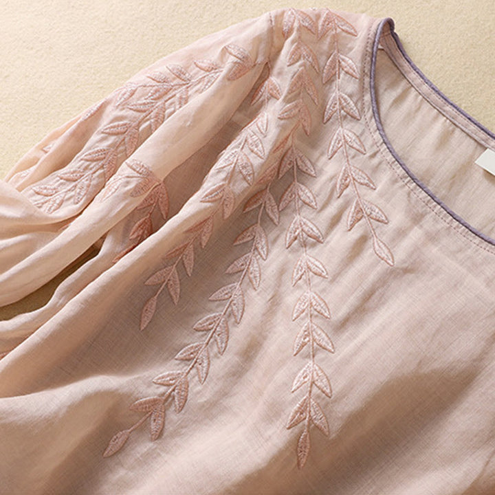 Maglietta da donna in cotone e lino con maniche a mezza manica, motivo Buddha Stones ricamate - image 13