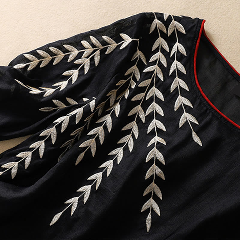 Maglietta da donna in cotone e lino con maniche a mezza manica, motivo Buddha Stones ricamate - image 29