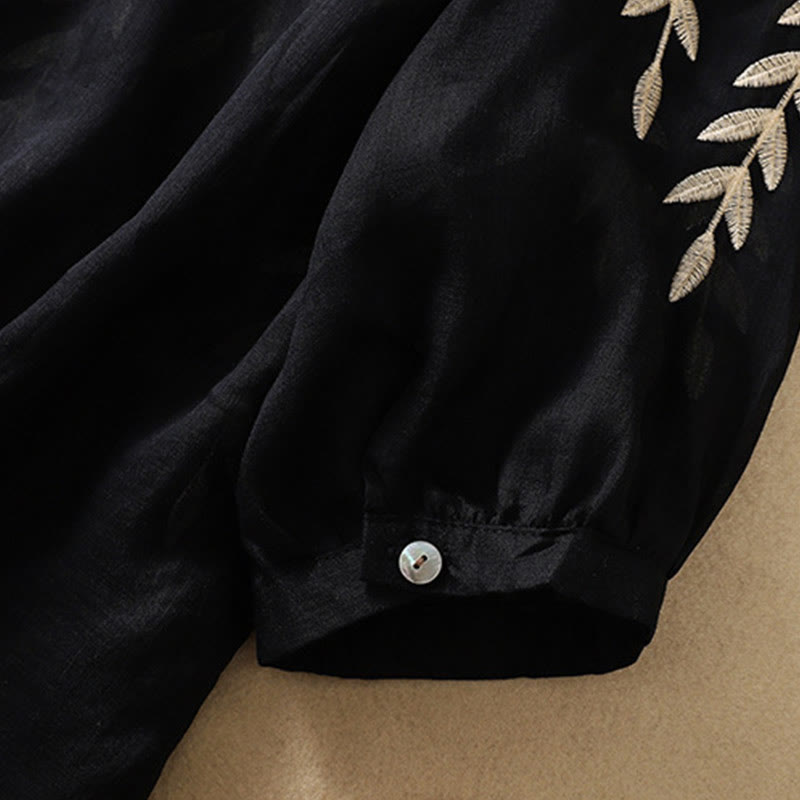 Maglietta da donna in cotone e lino con maniche a mezza manica, motivo Buddha Stones ricamate - image 26