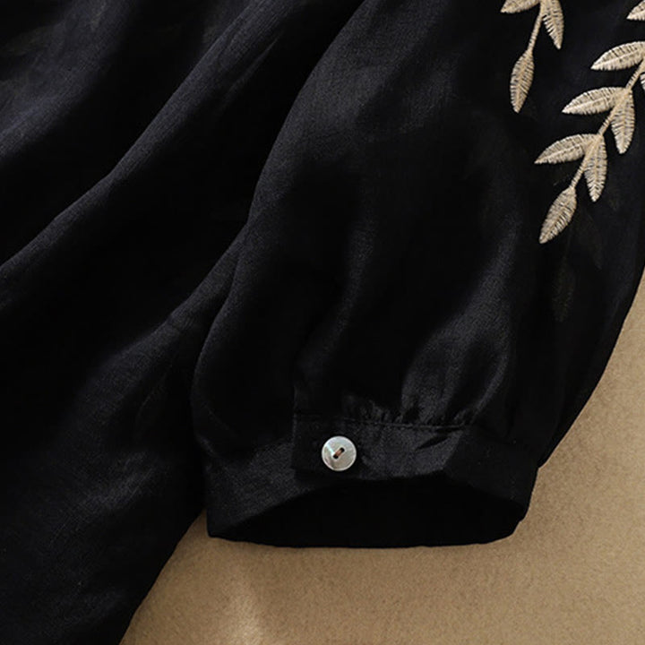 Maglietta da donna in cotone e lino con maniche a mezza manica, motivo Buddha Stones ricamate - image 26