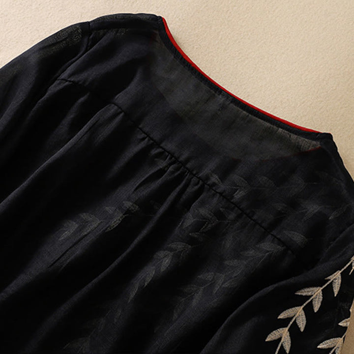 Maglietta da donna in cotone e lino con maniche a mezza manica, motivo Buddha Stones ricamate - image 25