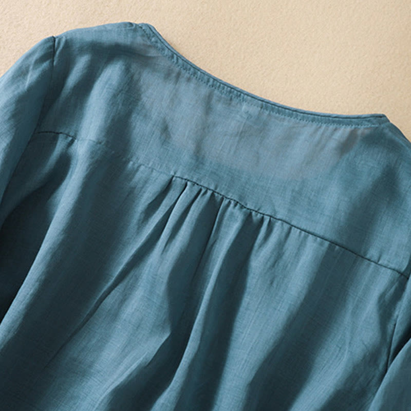 Maglietta da donna in cotone e lino con maniche a mezza manica, motivo Buddha Stones ricamate - image 33