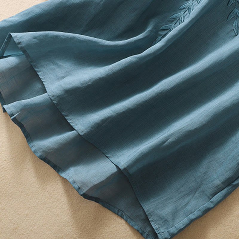 Maglietta da donna in cotone e lino con maniche a mezza manica, motivo Buddha Stones ricamate - image 35