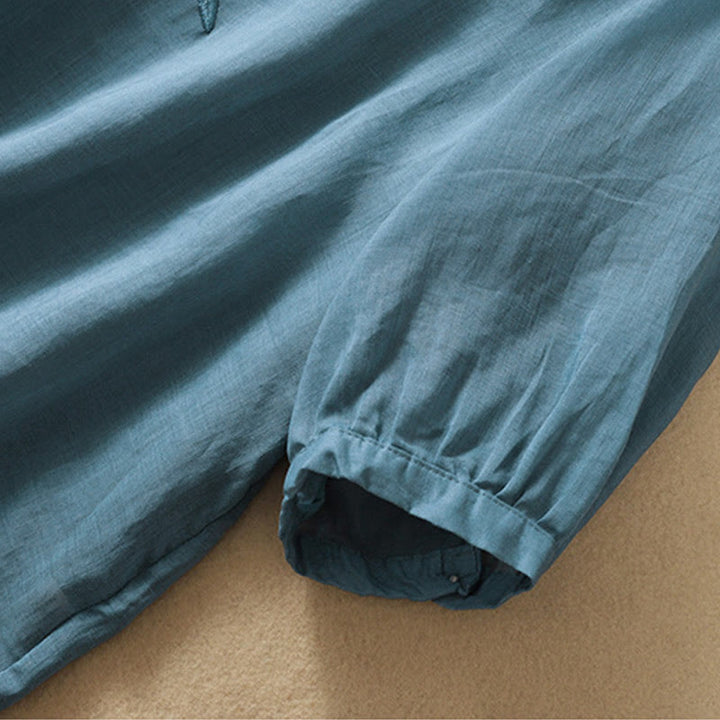 Maglietta da donna in cotone e lino con maniche a mezza manica, motivo Buddha Stones ricamate - image 36