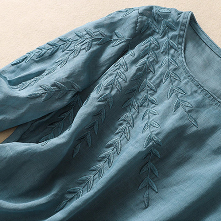 Maglietta da donna in cotone e lino con maniche a mezza manica, motivo Buddha Stones ricamate - image 34