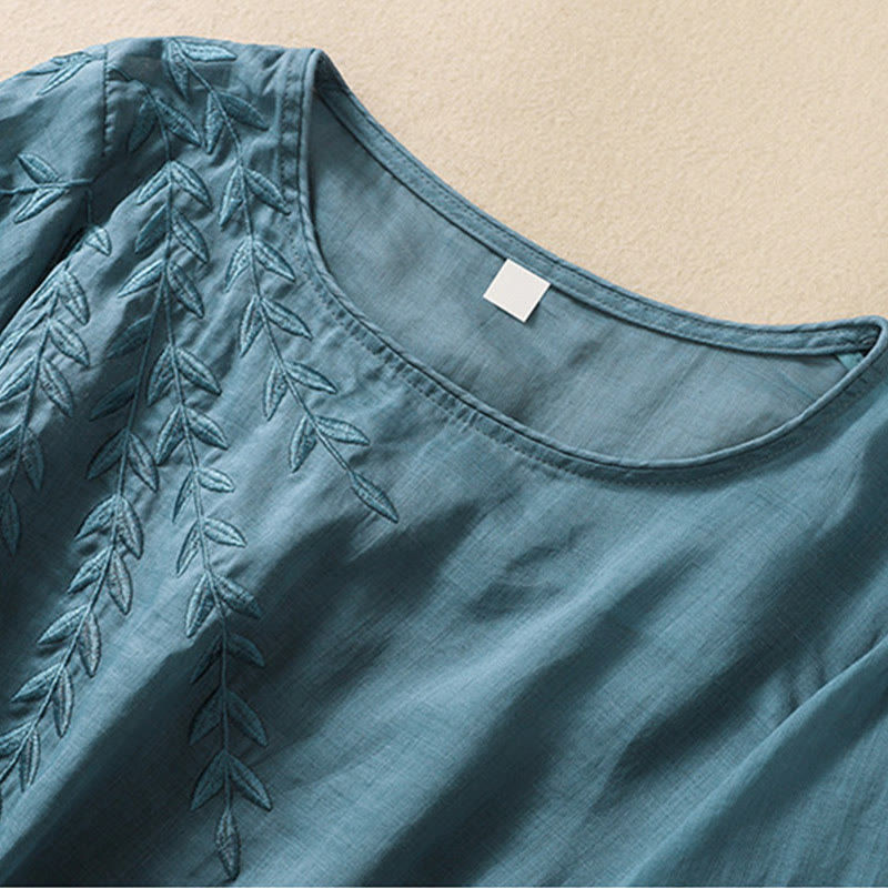 Maglietta da donna in cotone e lino con maniche a mezza manica, motivo Buddha Stones ricamate - image 32