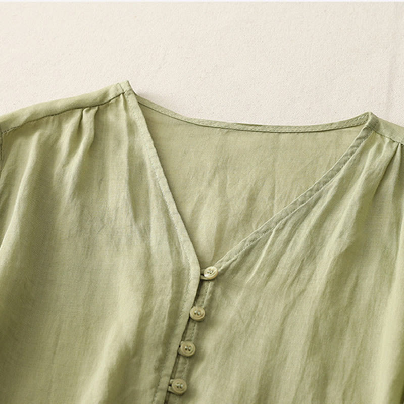 Buddha Stones Camicia da donna in cotone e lino con bottoni ricamati - image 2