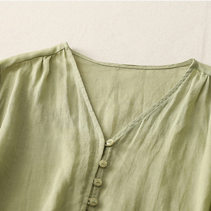 Buddha Stones Camicia da donna in cotone e lino con bottoni ricamati - image 2