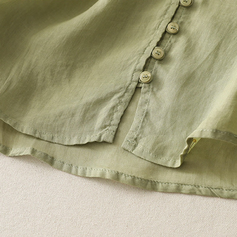 Buddha Stones Camicia da donna in cotone e lino con bottoni ricamati - image 5