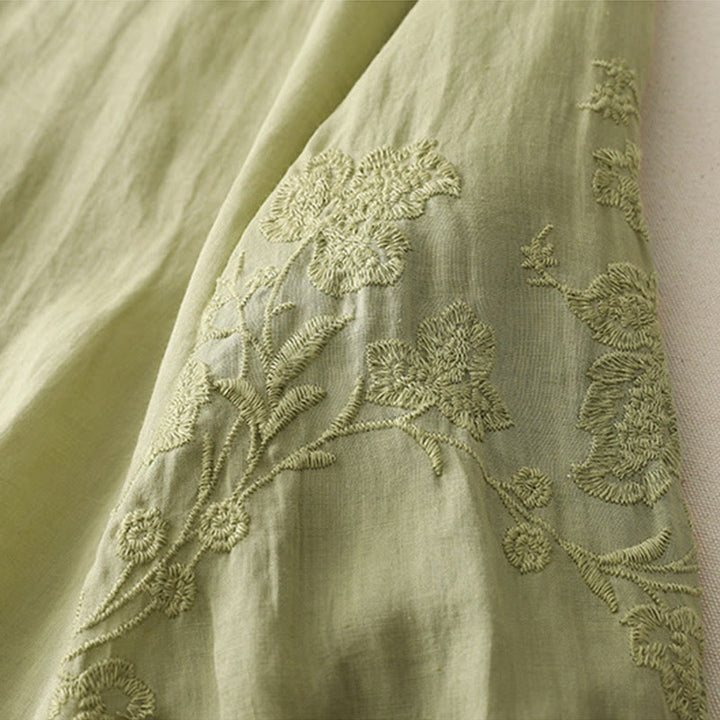 Buddha Stones Camicia da donna in cotone e lino con bottoni ricamati - image 3