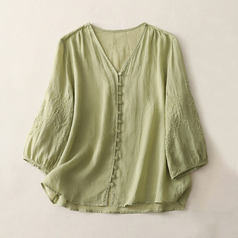 Camicia da donna con bottoni e ricamo Buddha Stones - GialloVerde - US8-10, UK/AU12-14, EU40-42 (2XL) - image 0