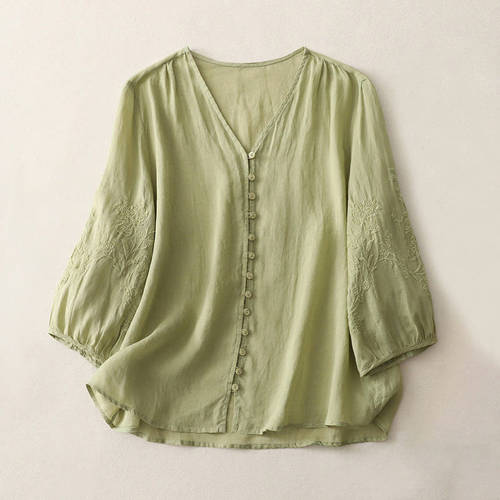 Camicia da donna con bottoni e ricamo Buddha Stones - GialloVerde - US8-10, UK/AU12-14, EU40-42 (2XL) - image 0