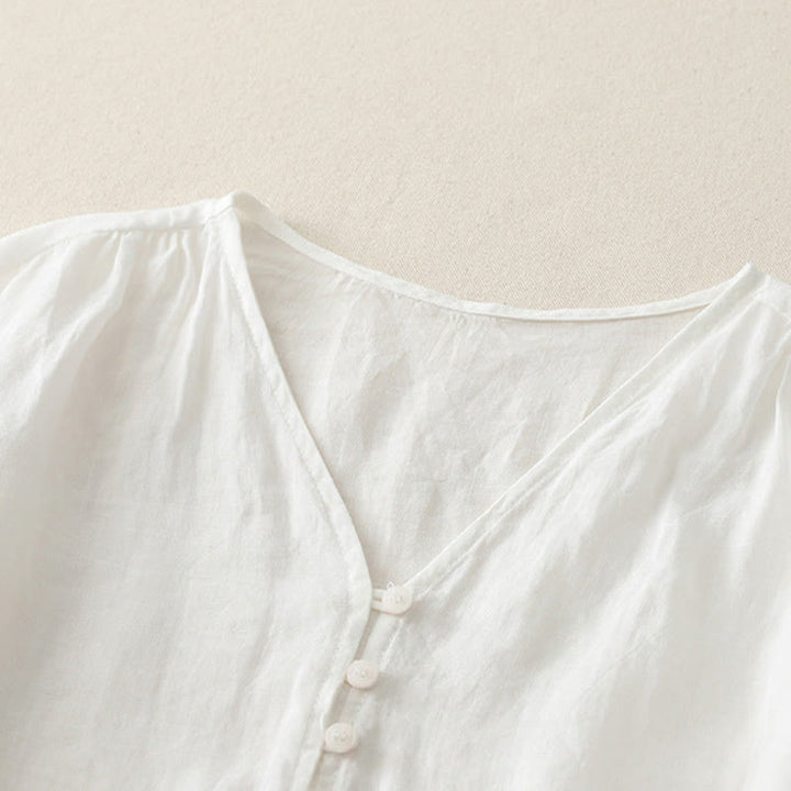 Buddha Stones Camicia da donna in cotone e lino con bottoni ricamati - image 8