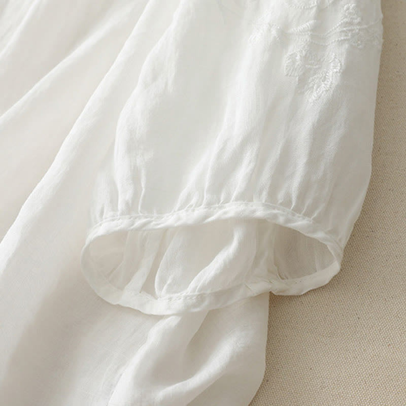 Buddha Stones Camicia da donna in cotone e lino con bottoni ricamati - image 10