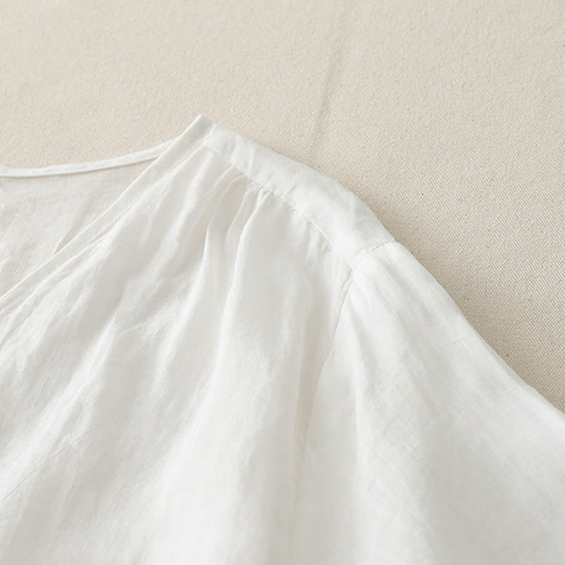 Buddha Stones Camicia da donna in cotone e lino con bottoni ricamati - image 15