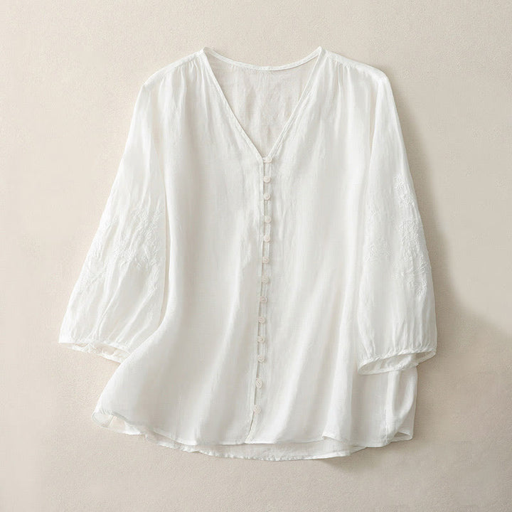 Camicia da donna con bottoni e ricamo Buddha Stones - Bianco - US8-10, UK/AU12-14, EU40-42 (2XL) - image 6