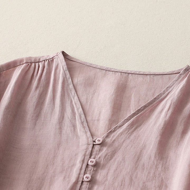 Buddha Stones Camicia da donna in cotone e lino con bottoni ricamati - image 18