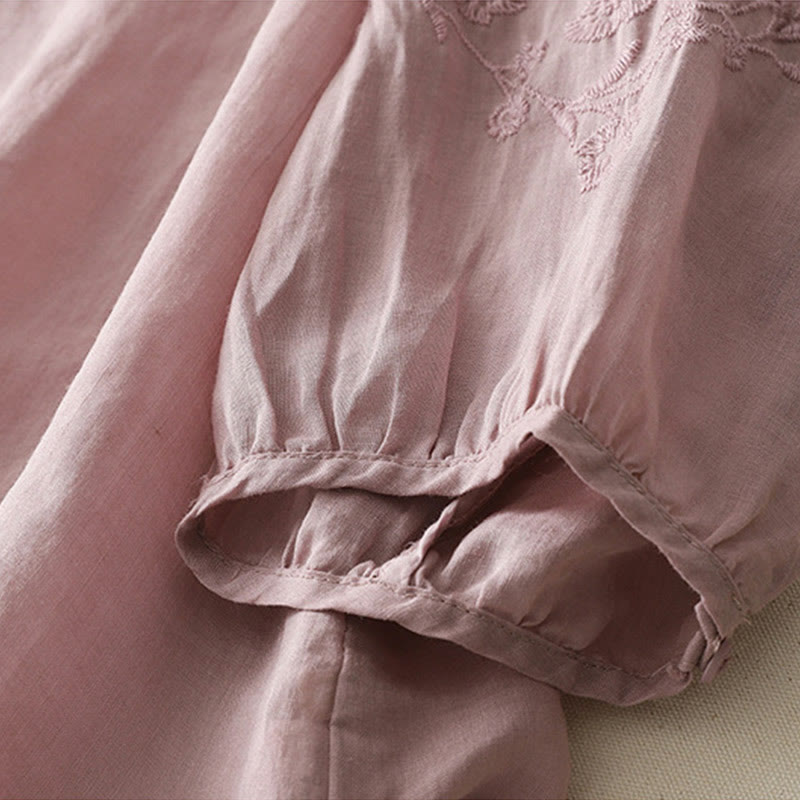 Buddha Stones Camicia da donna in cotone e lino con bottoni ricamati - image 19