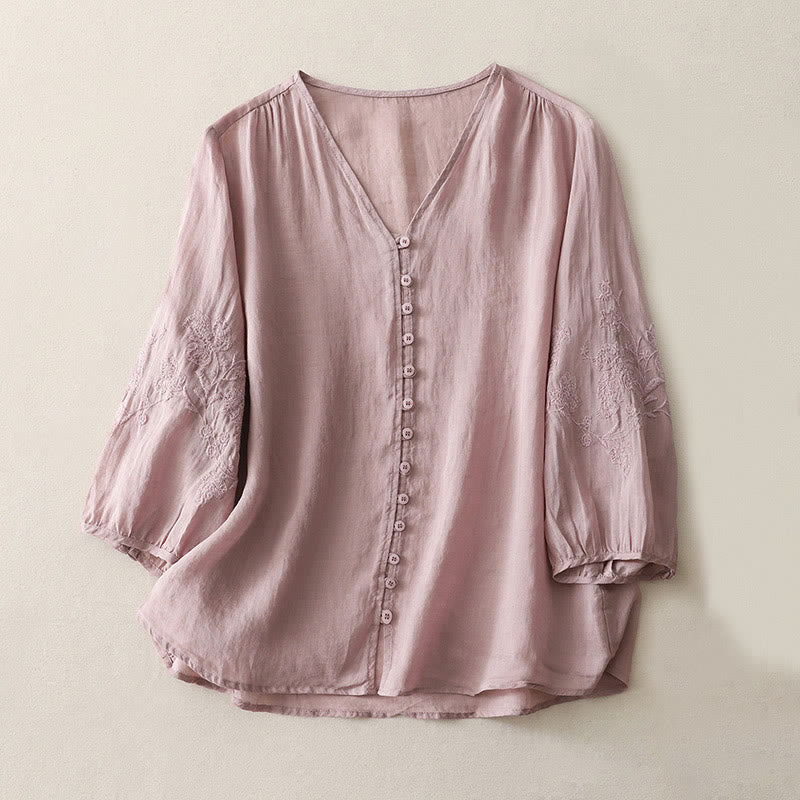 Camicia da donna con bottoni e ricamo Buddha Stones - Prugna - US8-10, UK/AU12-14, EU40-42 (2XL) - image 16