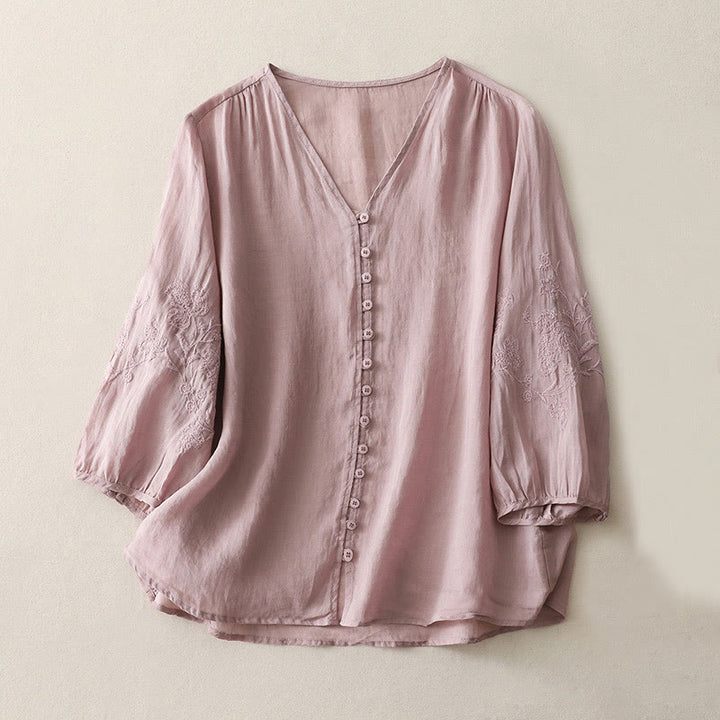 Camicia da donna con bottoni e ricamo Buddha Stones - Prugna - US8-10, UK/AU12-14, EU40-42 (2XL) - image 15