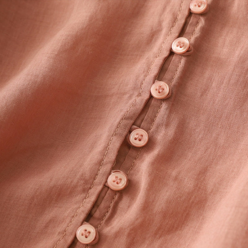 Buddha Stones Camicia da donna in cotone e lino con bottoni ricamati - image 24