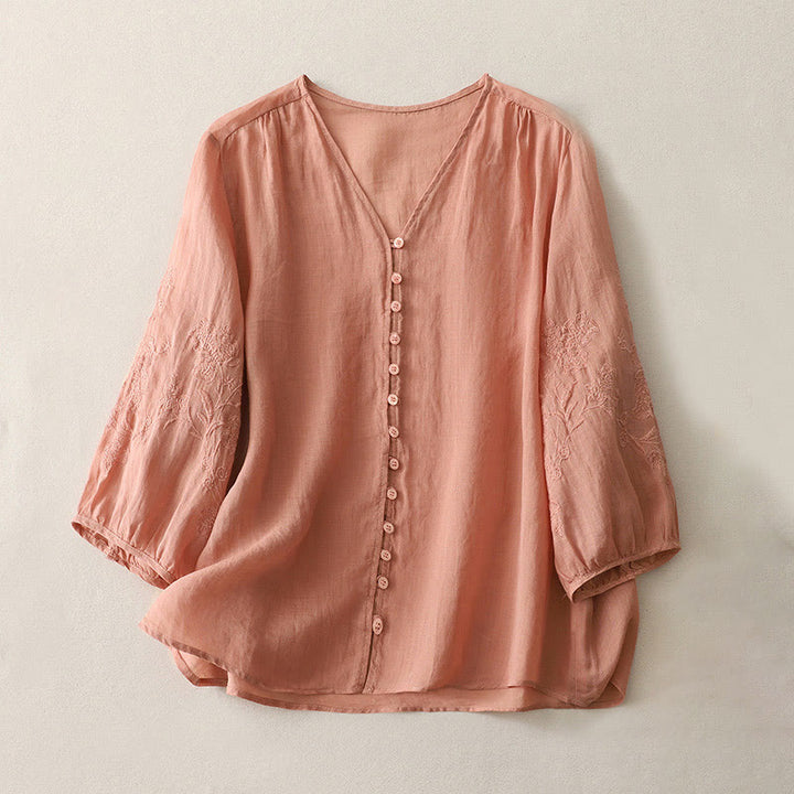 Camicia da donna con bottoni e ricamo Buddha Stones - Salmone chiaro - US8-10, UK/AU12-14, EU40-42 (2XL) - image 22