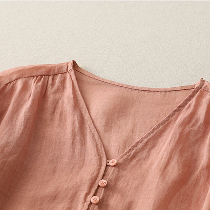 Buddha Stones Camicia da donna in cotone e lino con bottoni ricamati - image 26