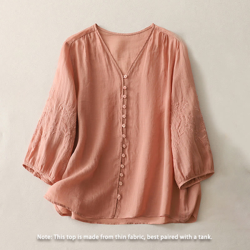 Camicia da donna con bottoni e ricamo Buddha Stones - image 23