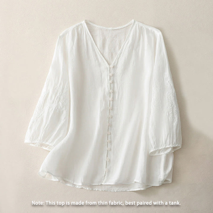 Camicia da donna con bottoni e ricamo Buddha Stones - image 7