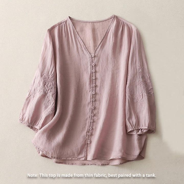 Camicia da donna con bottoni e ricamo Buddha Stones - image 17