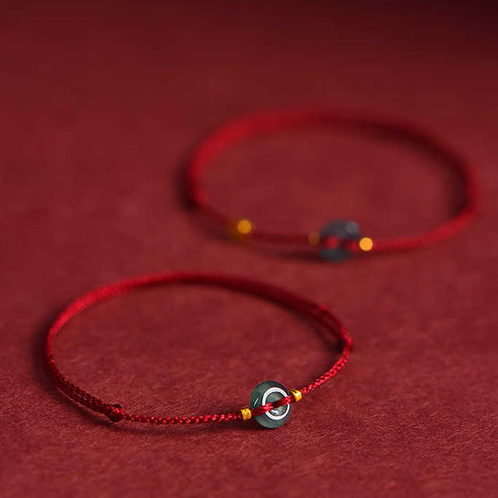 Braccialetto di collegamento alla cavigliera con fibbia della pace, Buddha Stones , monete di rame e giada rossa - image 8