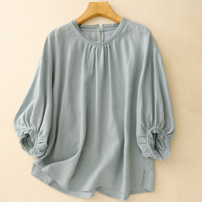 Buddha Stones Camicia da donna in cotone con maniche a lanterna - Azzurro chiaro - US12, UK/AU16, EU44 (2XL) - image 0