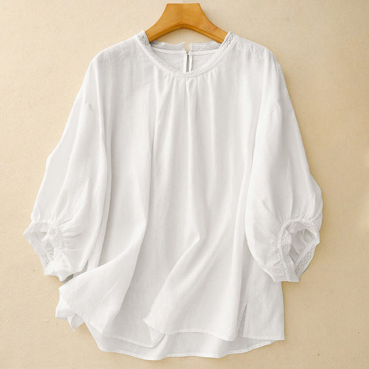Buddha Stones Camicia da donna in cotone con maniche a lanterna - Bianco - US12, UK/AU16, EU44 (2XL) - image 11