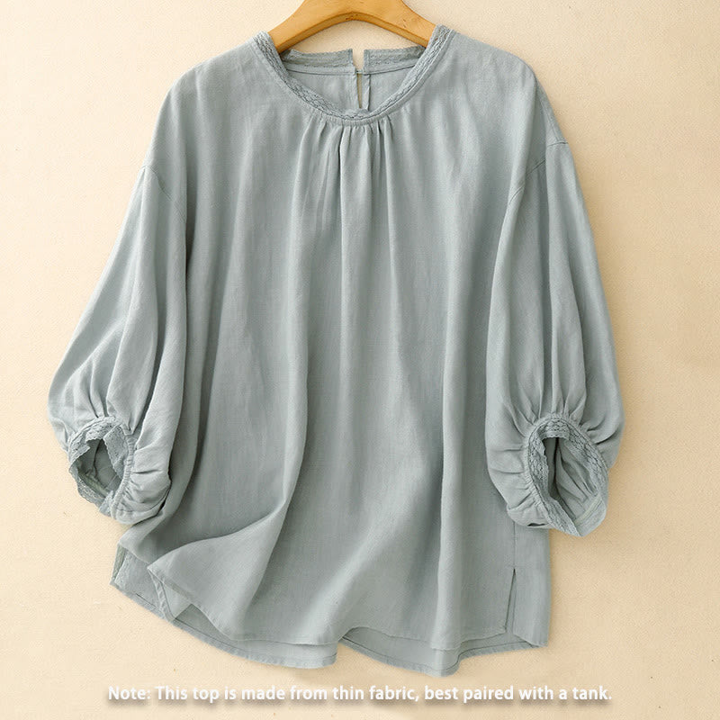 Buddha Stones Camicia da donna in cotone con maniche a lanterna - image 1