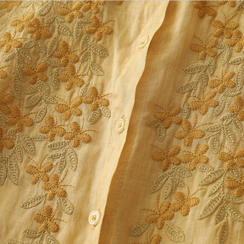 Buddha Stones Camicia monopetto in cotone e lino da donna con fiori ricamati - image 18