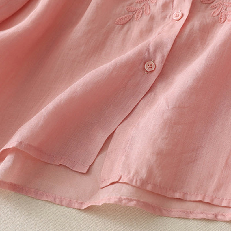 Buddha Stones Camicia monopetto in cotone e lino da donna con fiori ricamati - image 32