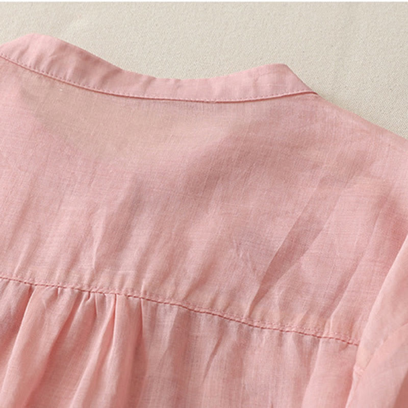 Buddha Stones Camicia monopetto in cotone e lino da donna con fiori ricamati - image 31