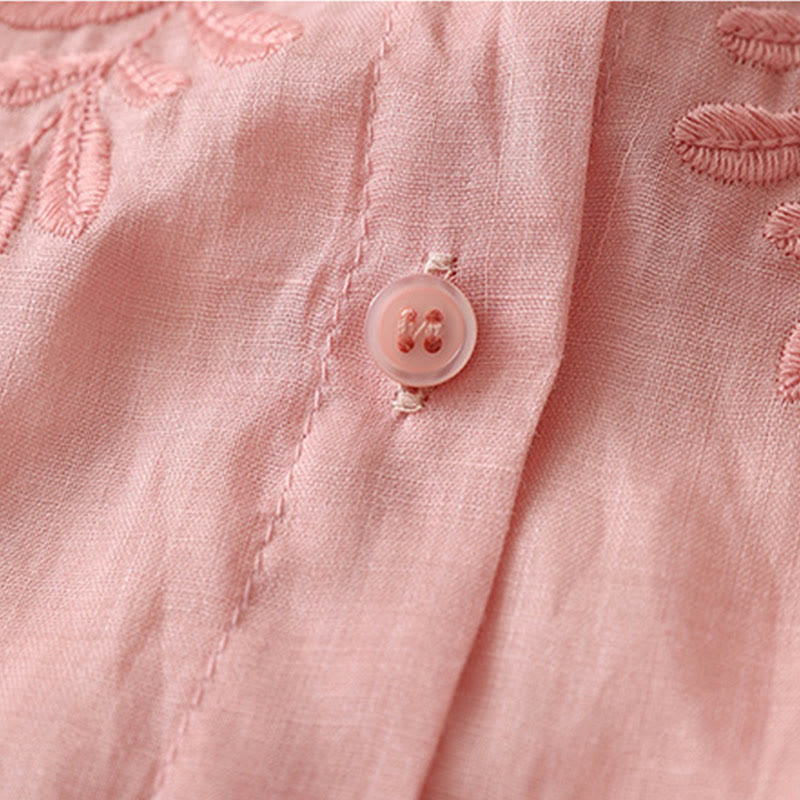 Buddha Stones Camicia monopetto in cotone e lino da donna con fiori ricamati - image 38