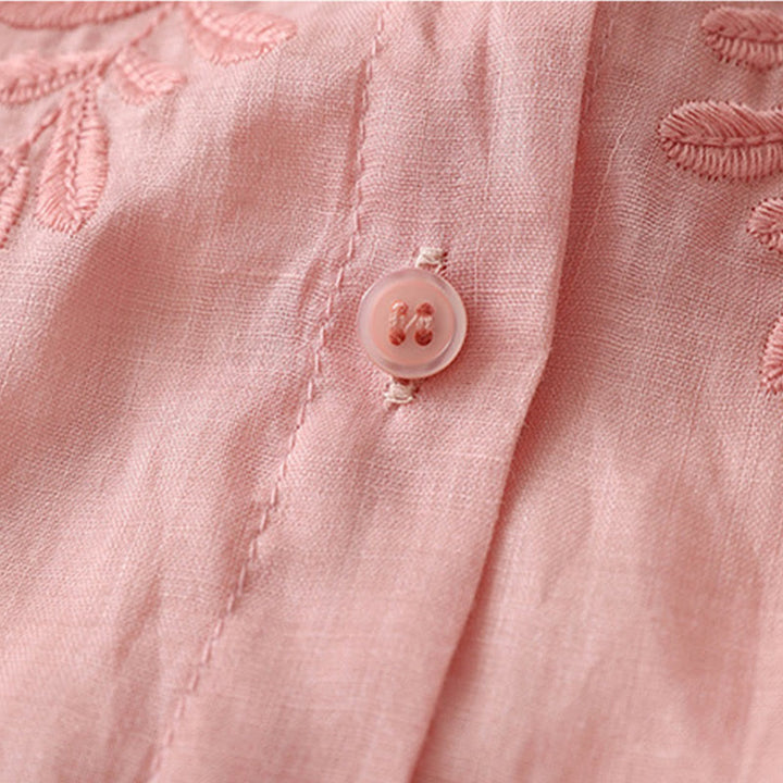 Buddha Stones Camicia monopetto in cotone e lino da donna con fiori ricamati - image 38