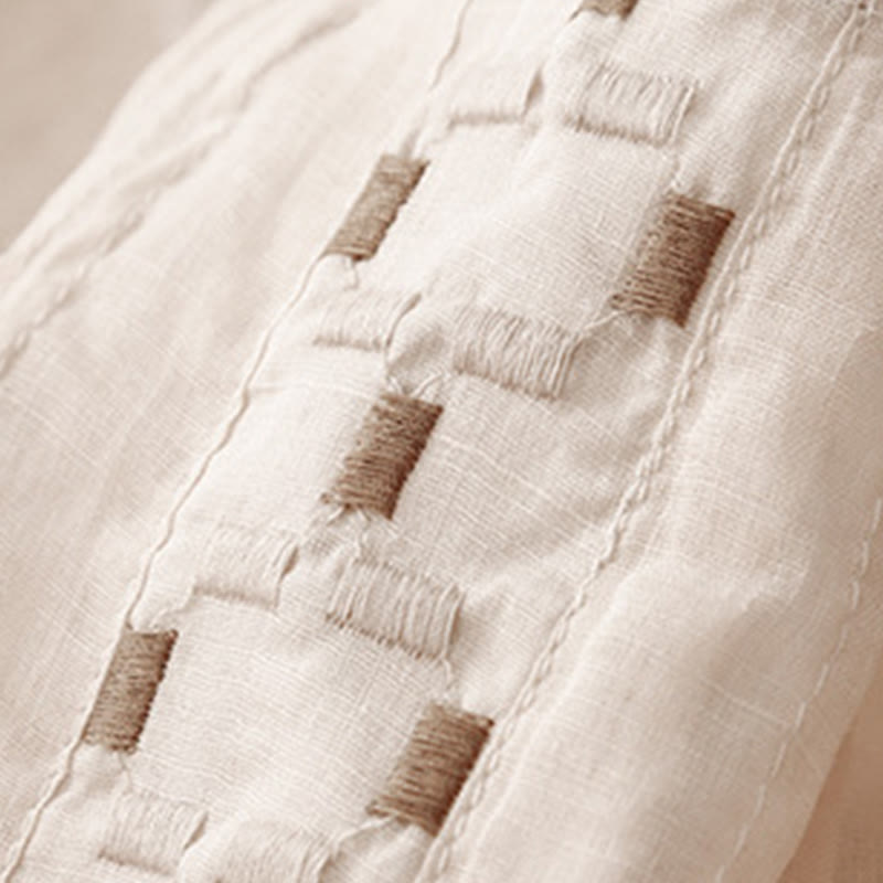 Buddha Stones Maglietta da donna in cotone e lino con scollo rotondo e pieghe a mezza manica - image 4