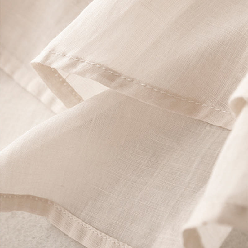 Buddha Stones Maglietta da donna in cotone e lino con scollo rotondo e pieghe a mezza manica - image 6