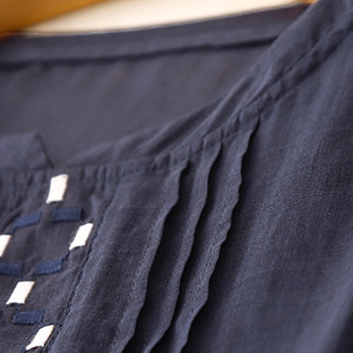 Buddha Stones Maglietta da donna in cotone e lino con scollo rotondo e pieghe a mezza manica - image 14