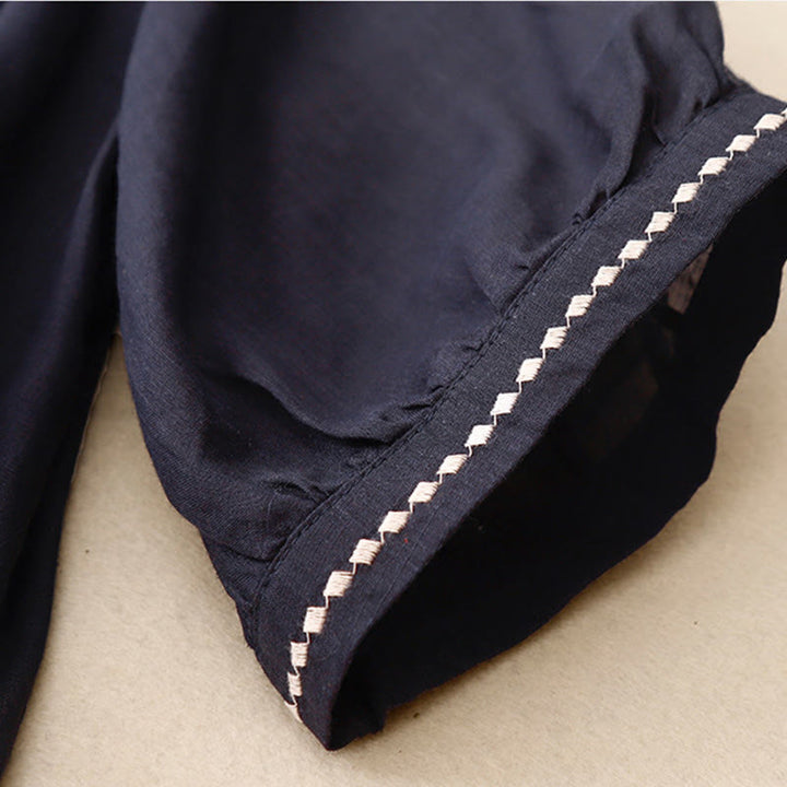 Buddha Stones Maglietta da donna in cotone e lino con scollo rotondo e pieghe a mezza manica - image 17