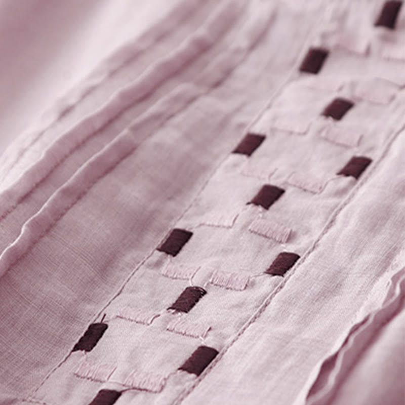 Buddha Stones Maglietta da donna in cotone e lino con scollo rotondo e pieghe a mezza manica - image 20