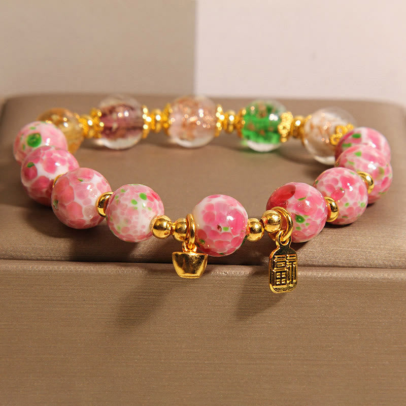 Buddha Stones Braccialetto portafortuna Liuli rosa con carattere Fu - Liuli (circonferenza del polso 15-16 cm) - image 0